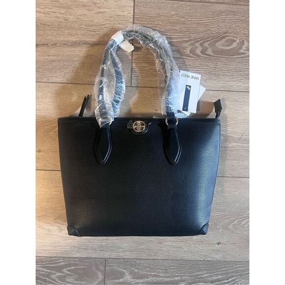 Nine West Women’s Kyelle Designer Textured Shoulder Tote Bag Black Zipper NWT - Picture 6 of 11